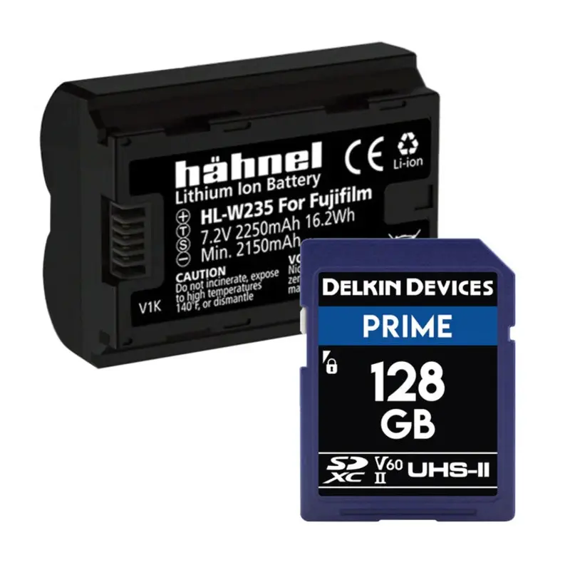 Hahnel HL-W235 Li-Ion Battery with Delkin Prime 128GB SDXC Memory Card
