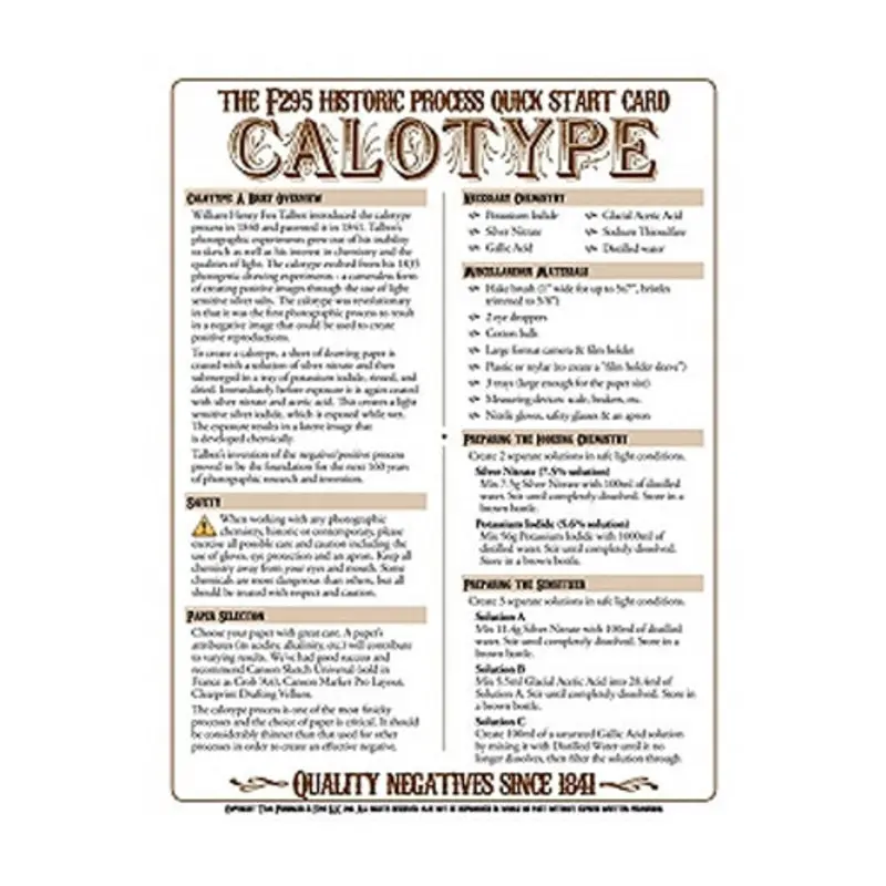 f295 Historic Process Laminated Reference Card for Calotype