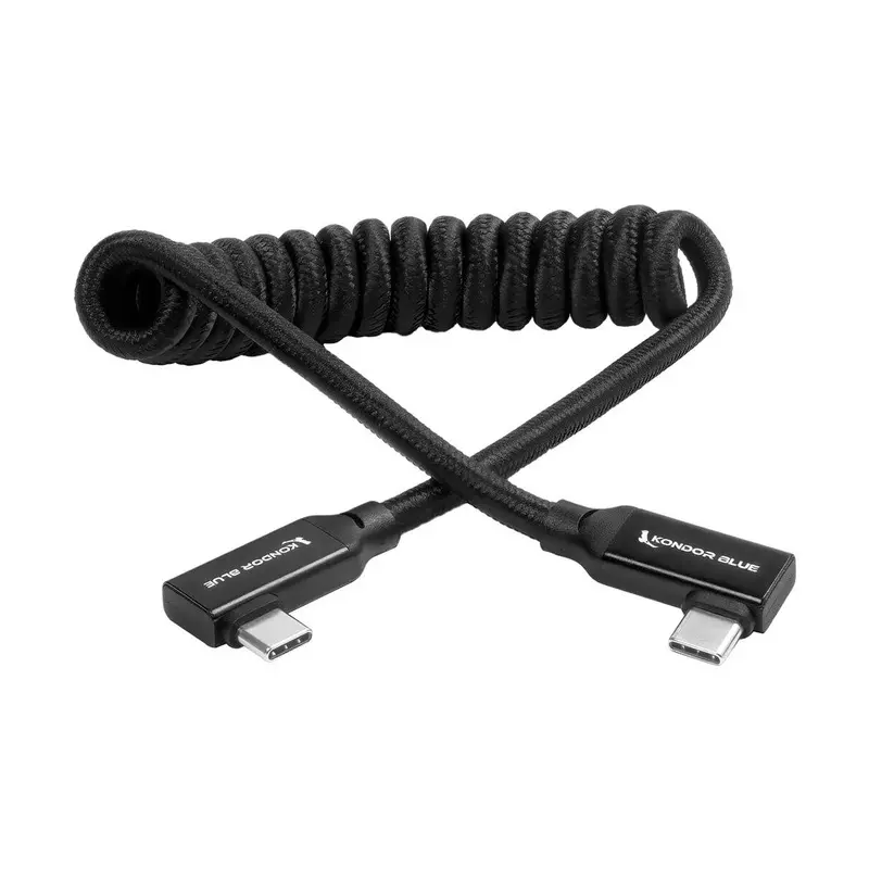 Kondor Blue Coiled 12 to 24" USB-C Right Angle Cable for 8K Data and 100W PD (Black)
