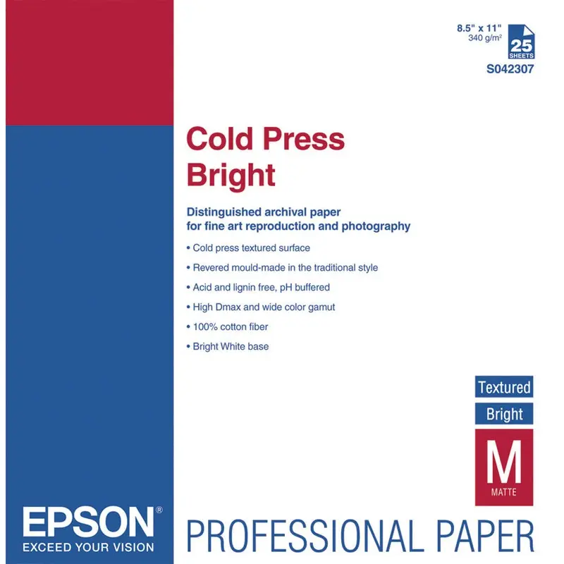 Epson Cold Press Bright Textured Paper 8.5x11 (25)