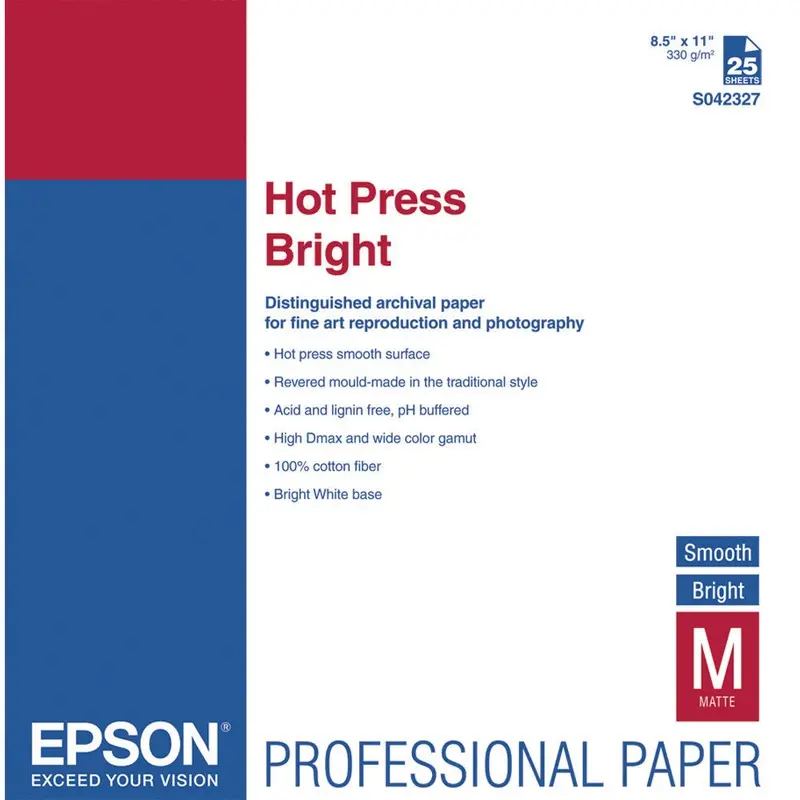 Epson Hot Press Bright Smooth Paper 8.5x11 (25)