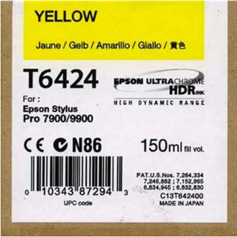 Epson T642400 7900/7890/9890/9900 Ultrachrome HDR Ink 150ml Yellow