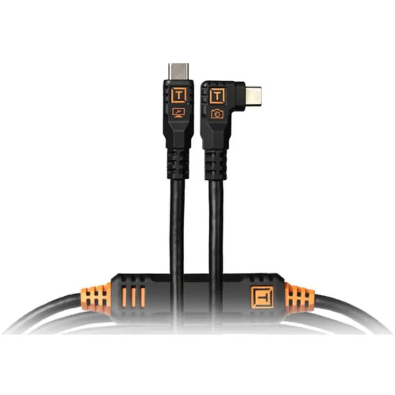 Tether Tools TetherPro Optima USB-C Cable | 15', Non-Reflective Black, Right-Angle