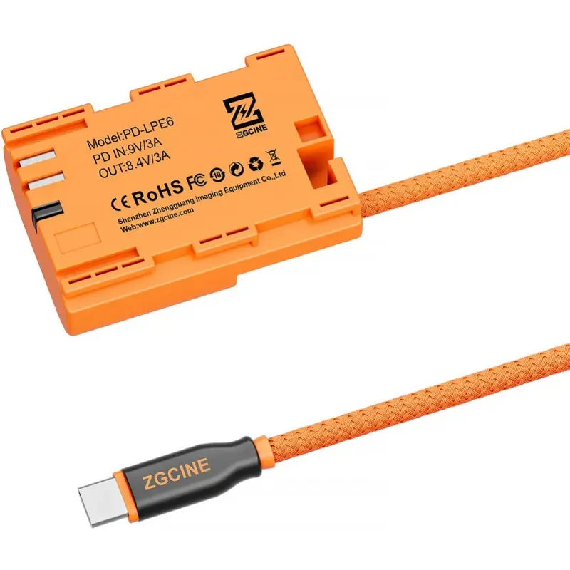 ZGCINE USB-C PD to LP-E6 Dummy Battery with Braided Wire (60 cm)