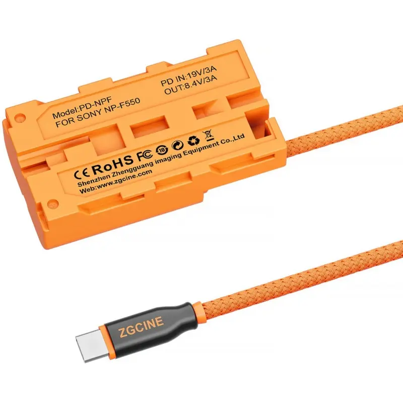 ZGCINE USB-C PD to Sony L-Series Dummy Battery with Braided Wire 60cm