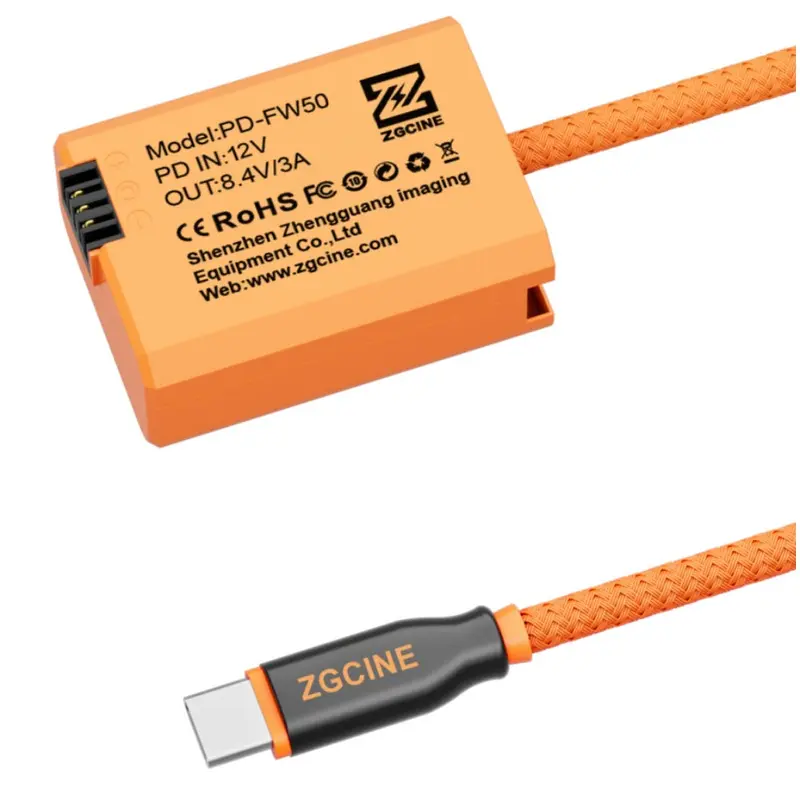 ZGCINE USB-C to Sony NP-FW50 Dummy Battery Cable 60cm