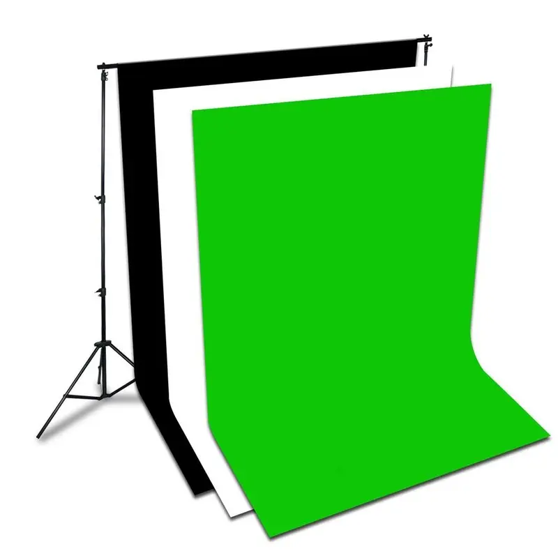 Backdrop Stand and Triple Muslin (Black, White & Green) Cotton Backdrop Kit - Bundle