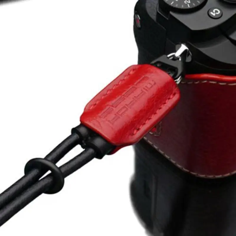Gariz Red Italian Leather Mirrorless Camera Wrist Strap XS-WBL10
