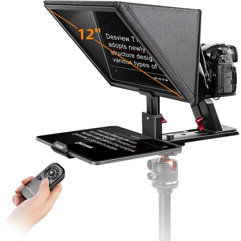 DESVIEW T12S 12.9" Portable Teleprompter for Smartphone/Tablets with Remote Control