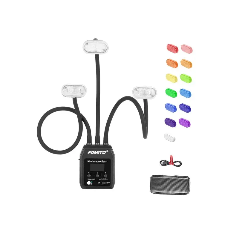 Fomito Three-Head Mini Macro Camera Flash 13 Piece Colour Gels
