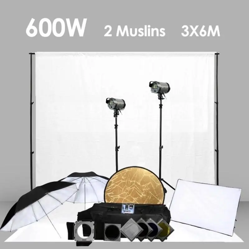 Cononmark 600W Flash Strobe Lighting (Bowens) & Backdrop Kit