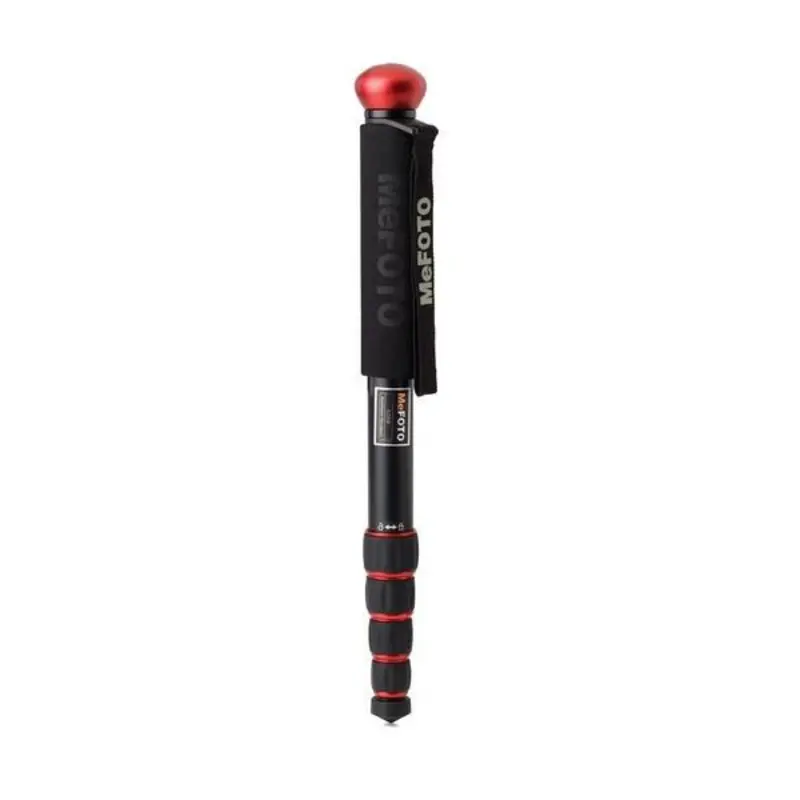 MeFOTO WalkAbout Monopod 5-Section Twist Lock Knob & Compass - Red