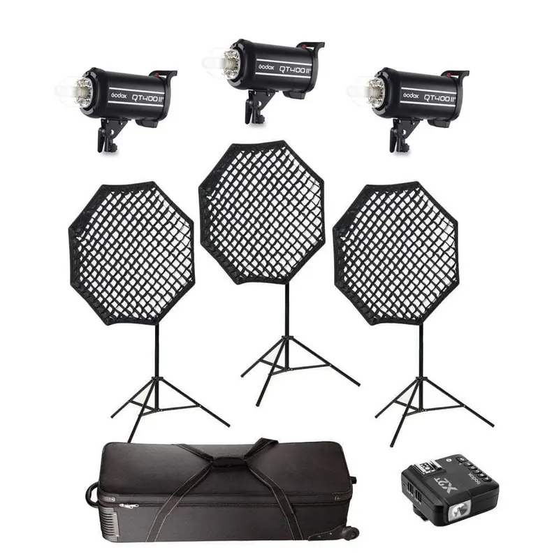 Godox 3x QT400IIM 400W (1200W) HSS Flash Strobe Complete Lighting Kit - Bundle