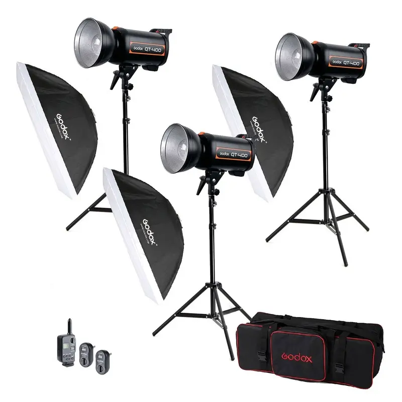 Godox QT-400 Triple 400W (1200W) Studio Flash Strobe Lighting Kit