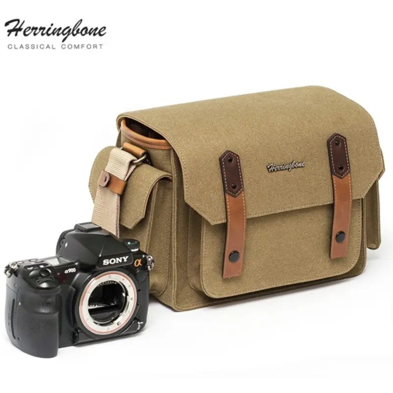 Herringbone PapasPocket Messenger Camera Bag - Medium Khaki