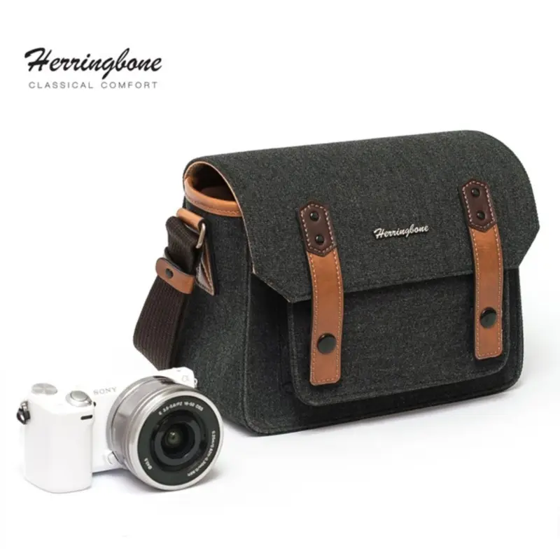 Herringbone PapasPocket Messenger Camera Bag - Mini Charcoal