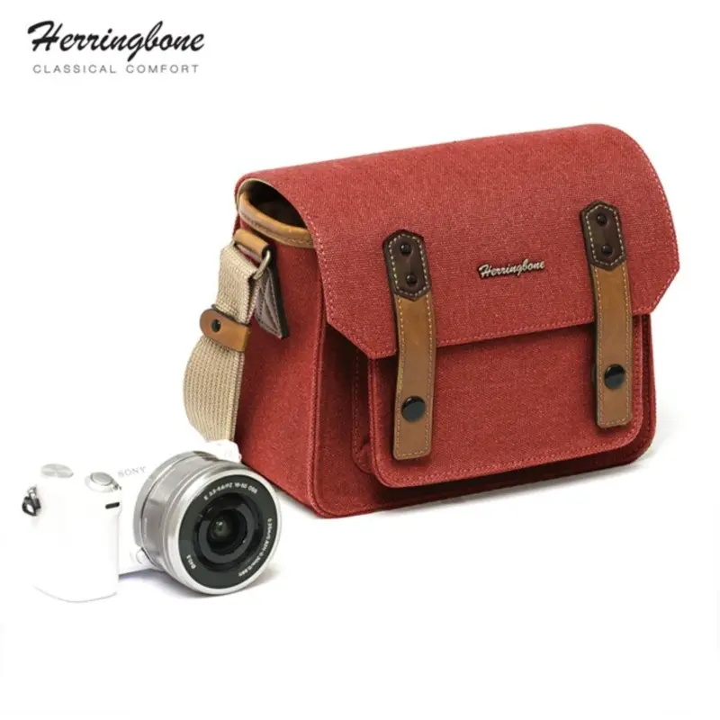 Herringbone PapasPocket Messenger Camera Bag - Mini Wine