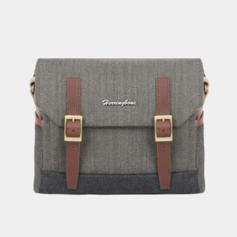 Herringbone Postman Messenger Camera Bag - Small Olive