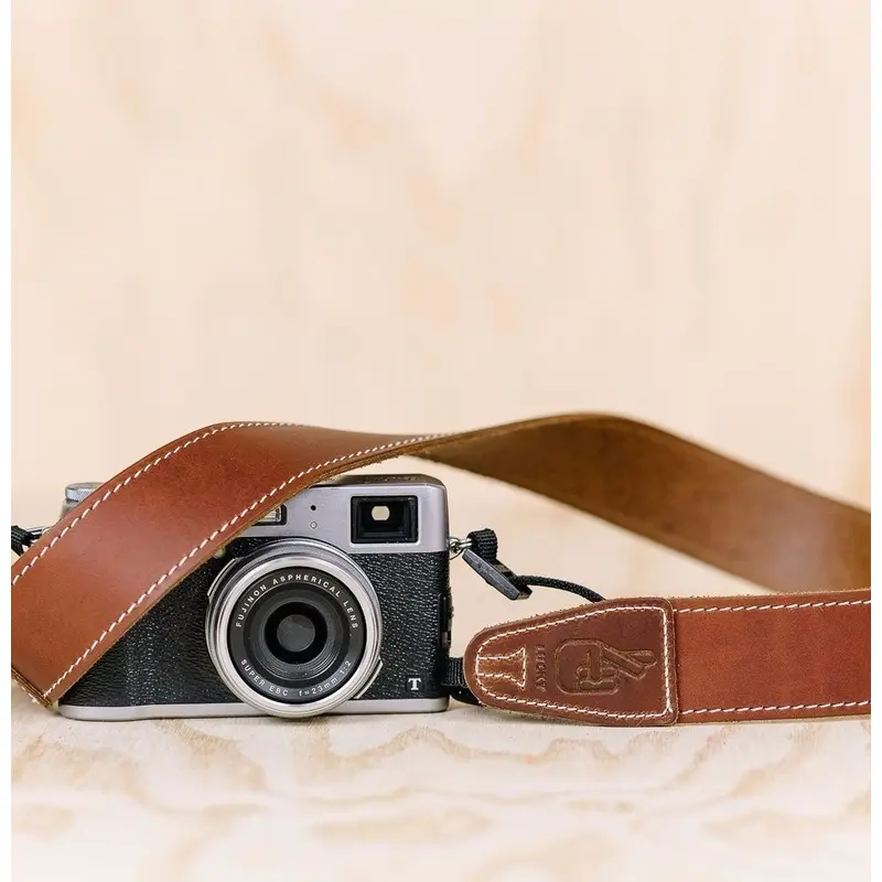 Lucky Straps Simple 40 Leather Camera Strap - Natural Brown with White Stitching