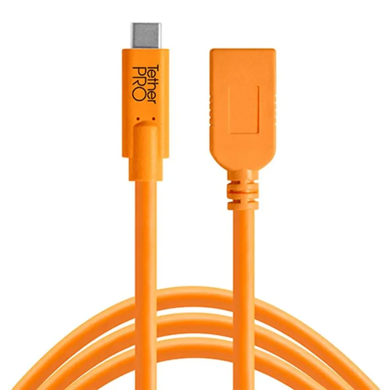 TetherPro USB-C to USB-A Female Adapter Extension 4.6m Hi-Vis Orange