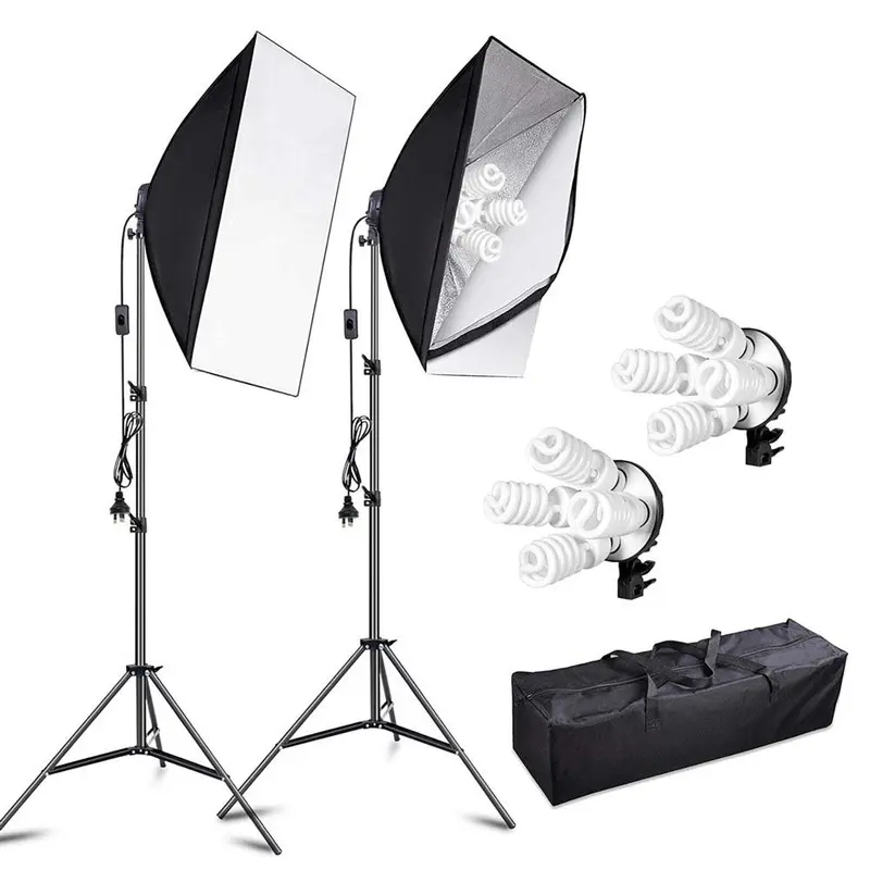 Volkwell 4 Head Dual Softbox Kit 8 x 55W Bulb Lighting Kit