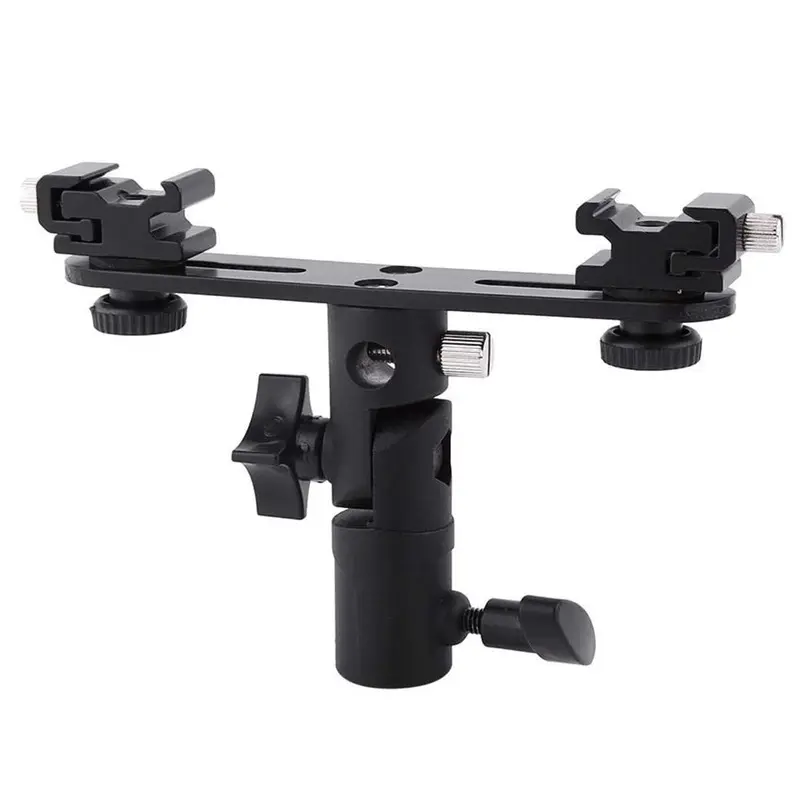 Double Flash Bracket With Dual Cold Shoe For Light Stands