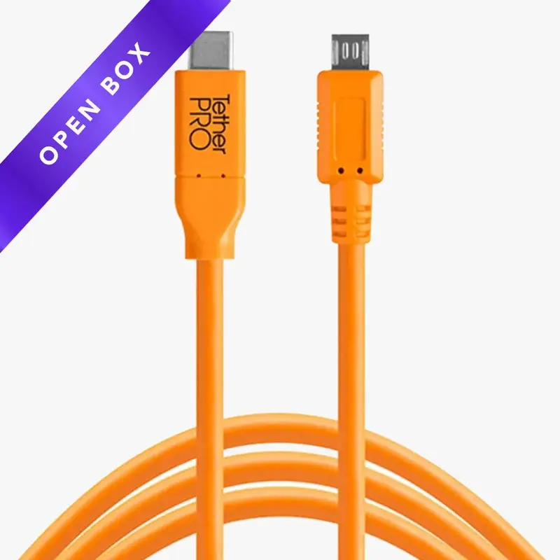 Tether Tools TetherPro USB-C to USB 2.0 Micro-B 5-Pin 4.6m Hi-Vis Orange (OPEN BOX)