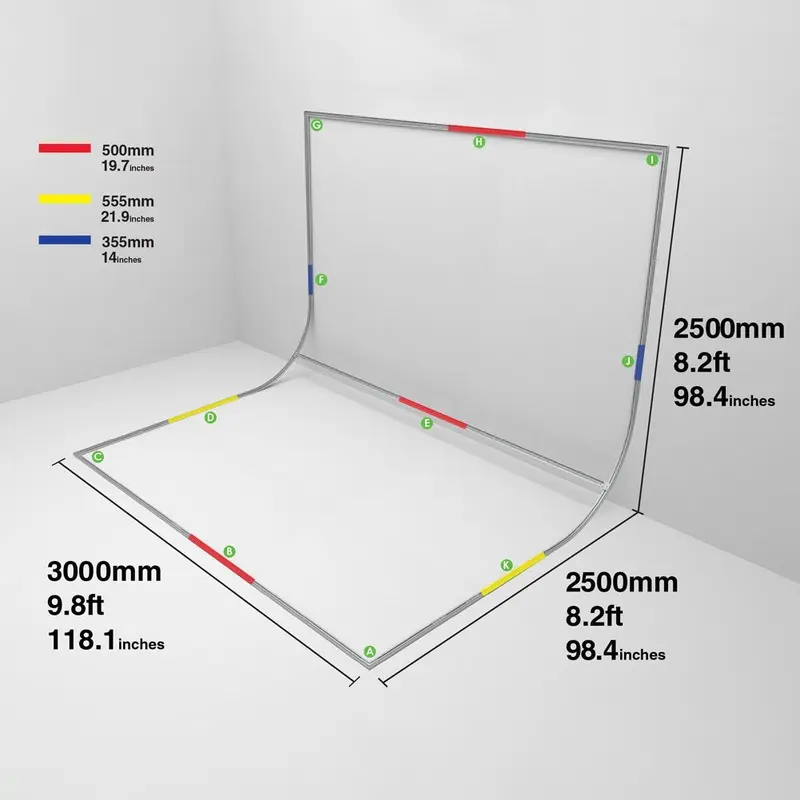 Easiframe Curved Cyclorama Sweep Extension Kit (Extend to 2500mm x 3000mm x 2500mm)