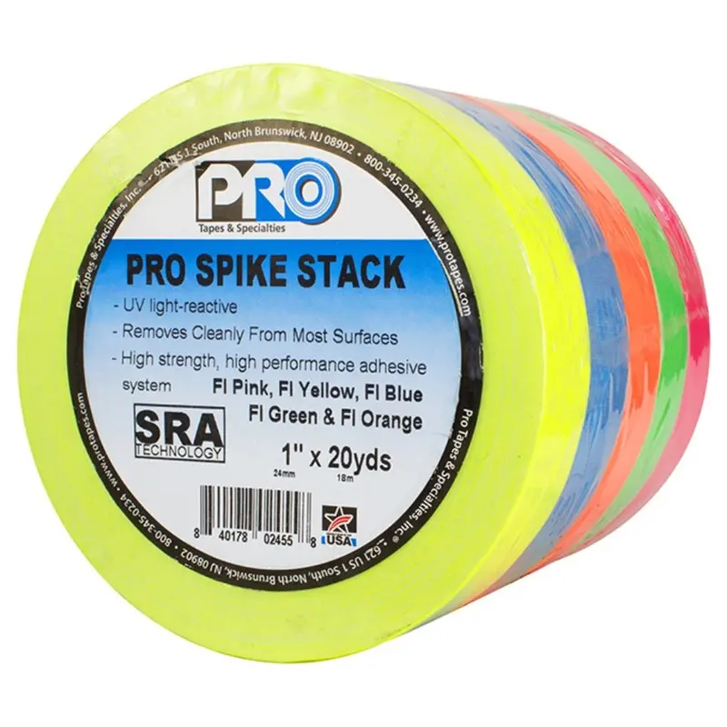 Pro Tape Spike Stack 24mm x 18m Fluoro Orange, Pink, Green, Yellow